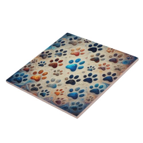  Fascinatiating colored canine paw print  Ceramic Tile