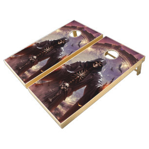 Fascinating and mystical scenario of a skeleton  cornhole set