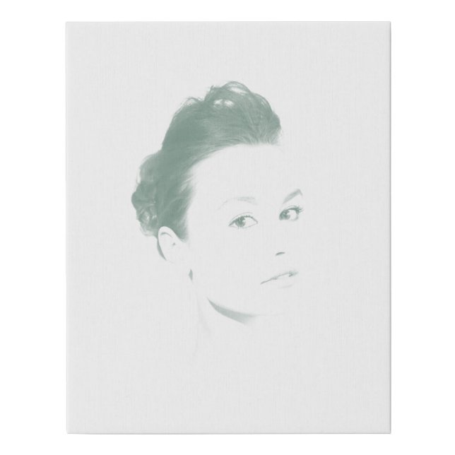Fascinating Black and Green Bichrome Woman Face Faux Canvas Print (Front)