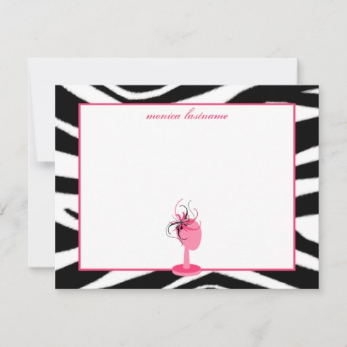 Fascinator &amp; Hat Stand Zebra Print Flat Notecards Personalized Invite