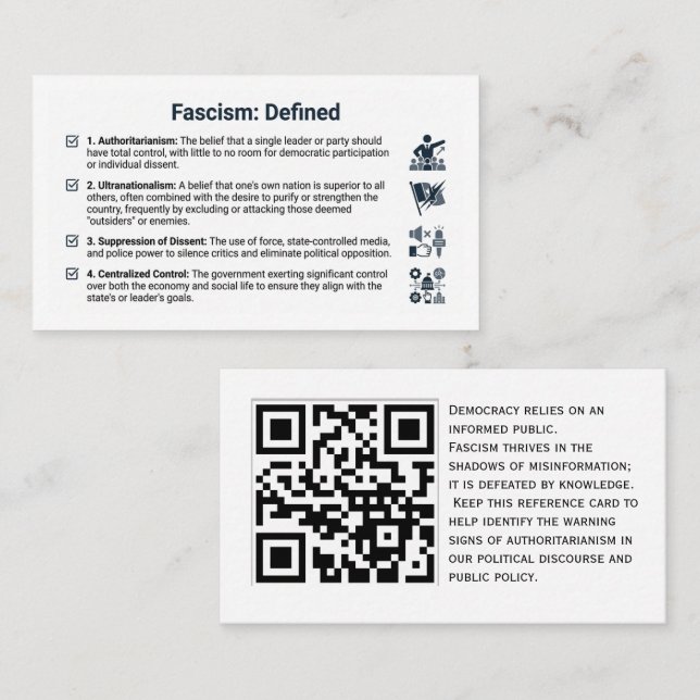 Fascism Defined: Custom Rally Handout with QR code Business Card (Front/Back)