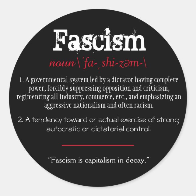 Fascism Definition Political Statement Red Classic Round Sticker (Front)