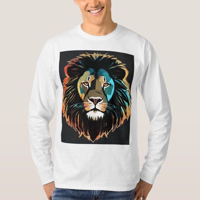 Fashion a geometric lion t-shirt with a mosaic  (Front)
