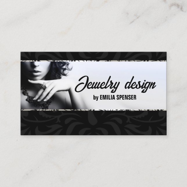 Fashion Accessories & Jewelry Black & White Business Card (Front)