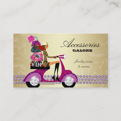 Customizable Fashion Accessories Purses Jewelry Purple Gold Reg Business Card Templates