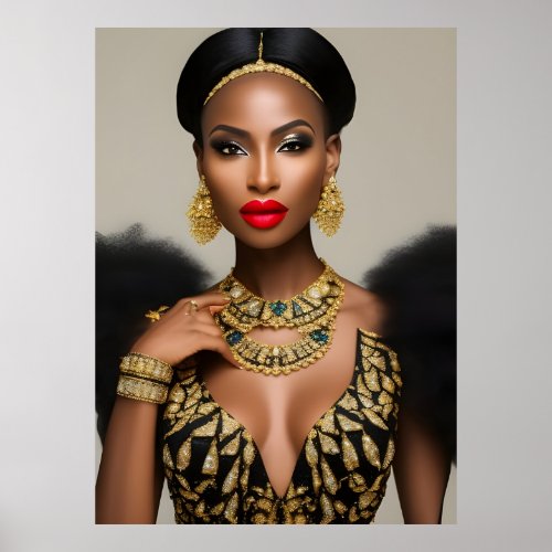Fashion African gold Black Jeweled Choker necklace Poster