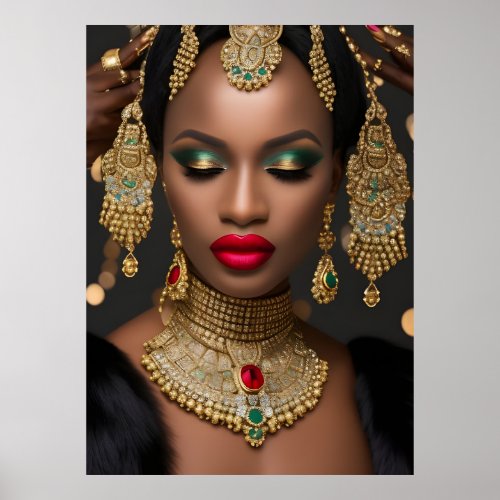 Fashion African gold Black red green Jewelery Poster