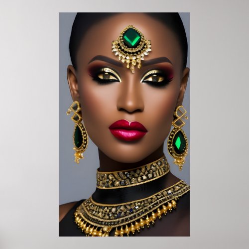 Fashion African gold emerald green jewelery woman Poster