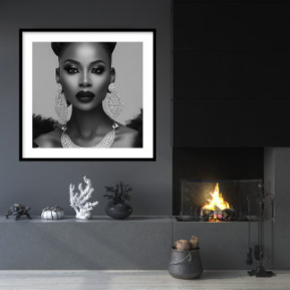Fashion African woman black-white jewels Poster