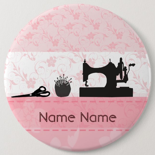 Fashion Antique Black Sewing Machine Seamstress Pinback Button (Front)