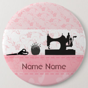 Fashion Antique Black Sewing Machine Seamstress Pinback Button