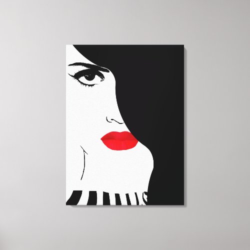 Fashion art black white red lips woman canvas