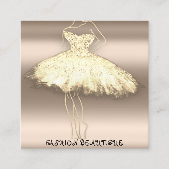 Fashion Beautique Dress Custom QR Logo Rose Gold Square Business Card (Front)