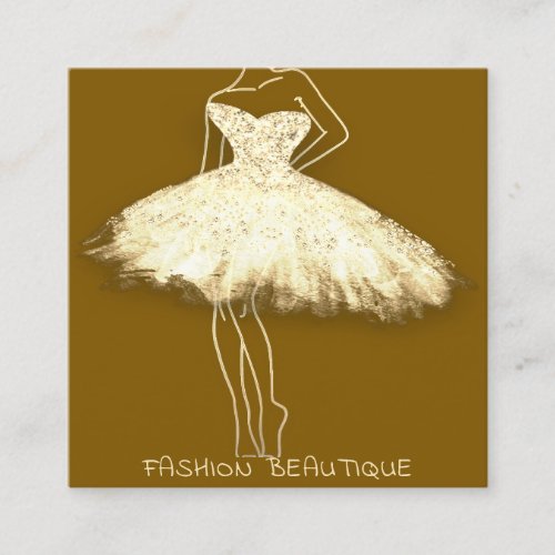 Fashion Beautique Dress Gold Body Logo QR Code  Square Business Card