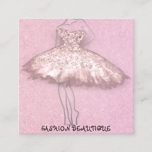 Fashion Beautique Pink Gray Dress Custom QR Logo Square Business Card