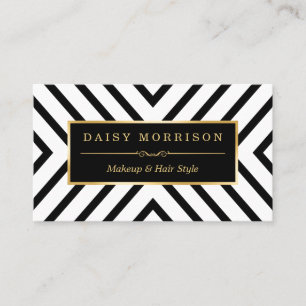 Fashion Beauty Gold Black White Line Pattern Business Card