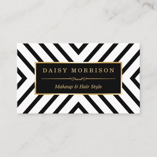 Customizable Fashion Beauty Gold Black White Line Pattern Business Card