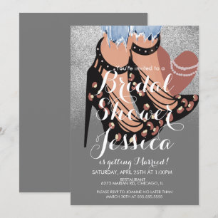 Fashion Beauty Heels Jeans Bridal Shower Gray Invitation