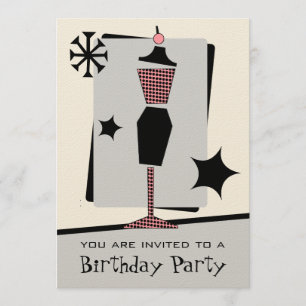 Fashion Birthday Party Vintage Retro Dress Form Invitation
