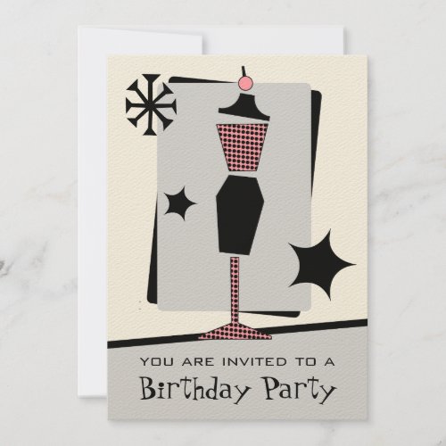 Fashion Birthday Party Vintage Retro Dress Form Invitations