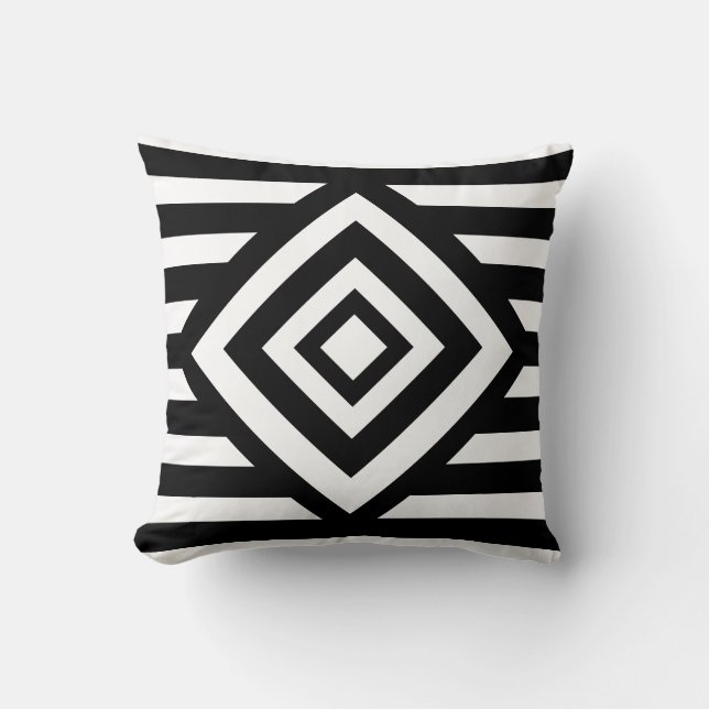Fashion Black and White Diamonds & Stripes Throw Pillow (Front)