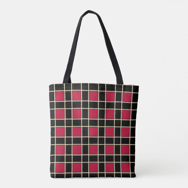 Fashion Black Red Checkered Tote Bag (Back)