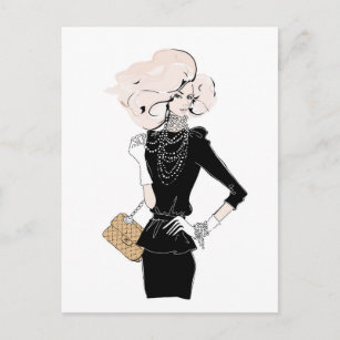 Fashion blonde hair girl in black postcard