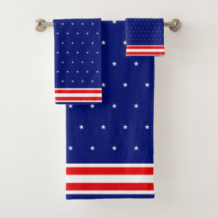 Fashion Blue Red & White Bath Towel Set