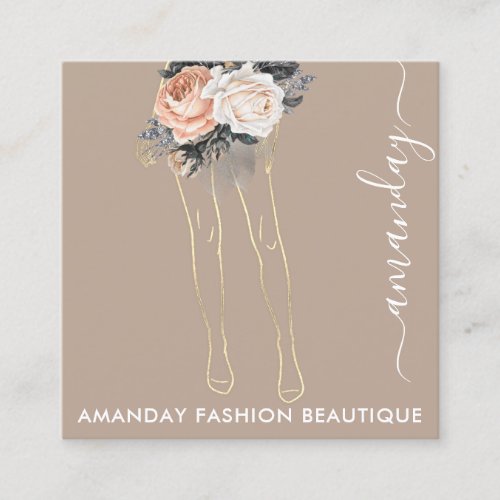 Fashion Body Shaping Logo QRCode Ivory Florals  Square Business Card