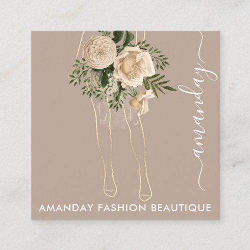 Fashion Body Shaping Logo QRCode Ivory Wreath Square Business Card