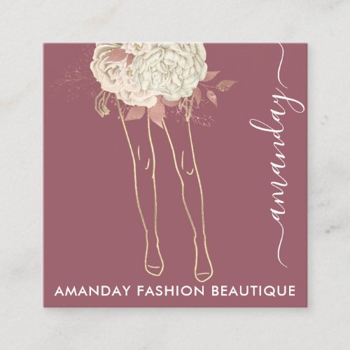 Fashion Body Shaping Logo QRCode Rose Florals Square Business Card