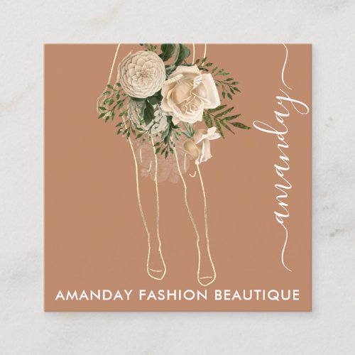 Fashion Body Shaping Logo QRCode  Roses Wreath Square Business Card