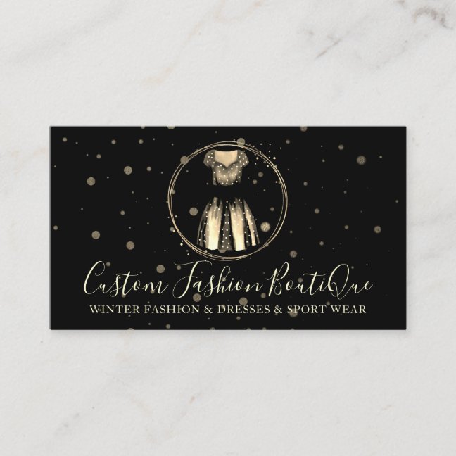 Fashion Boutique Gold Black Night Special Dress Business Card