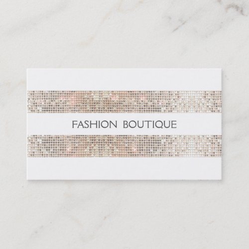 Fashion Boutique Sparkly Silver Sequins Look White Business Card Templates