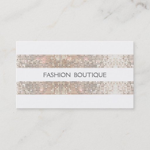 Customizable Fashion Boutique Sparkly Silver Sequins Look White Business Card Templates