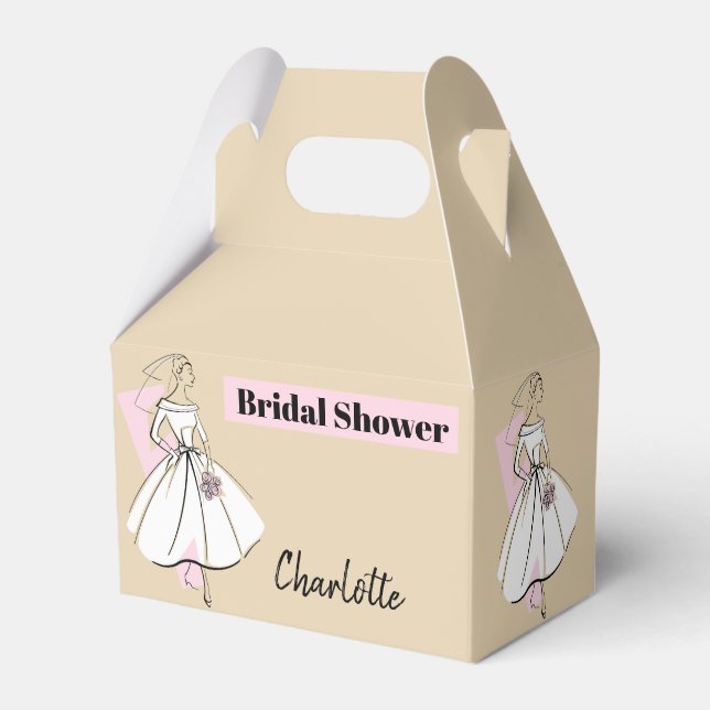 Fashion Bride Neutral Bridal Shower Name gable Favor Boxes (Back Side)