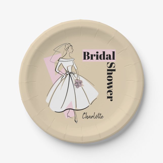 Fashion Bride Neutral Bridal Shower Name Paper Plates (Front)