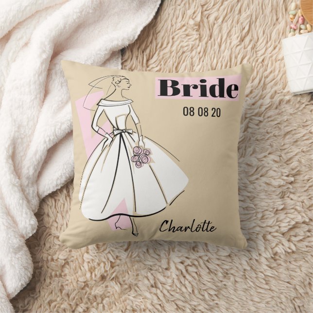 Fashion Bride Neutral Bride Date Name pink back Throw Pillow (Blanket)