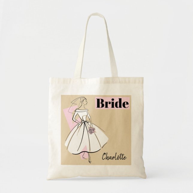 Fashion Bride Neutral Bride Name budget tote Bag (Front)