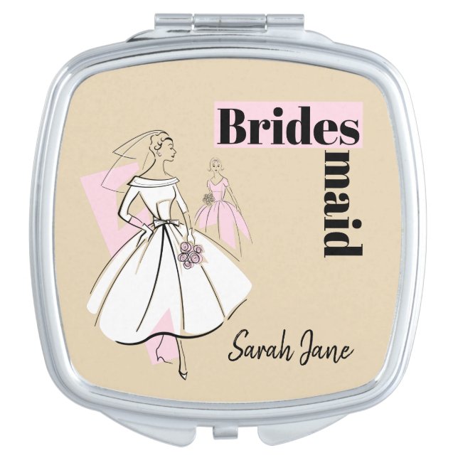 Fashion Bride Neutral Bridesmaid Name Compact Mirror (Front)