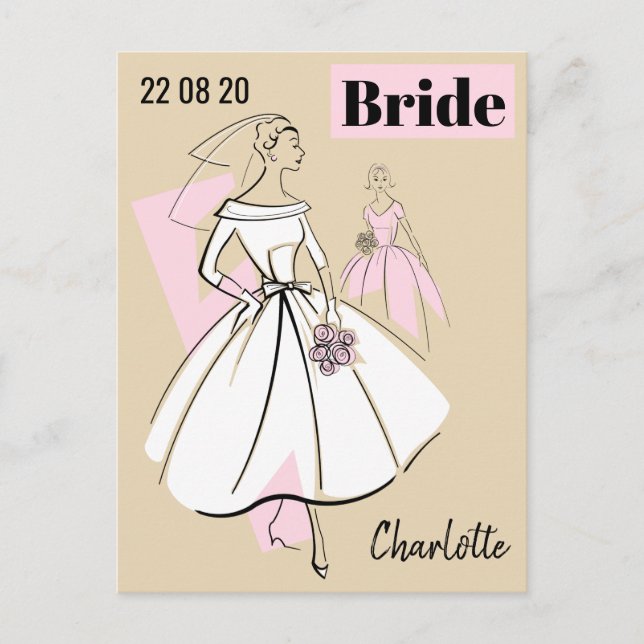 Fashion Bride Neutral Group Date Name beige Postcard (Front)