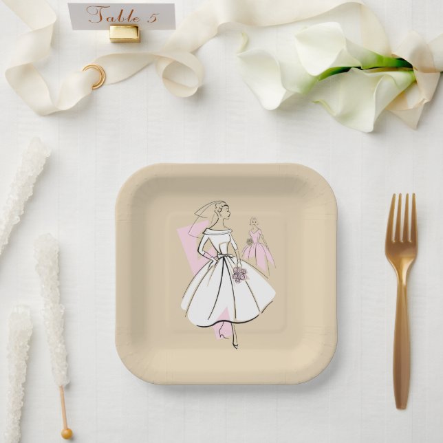 Fashion Bride Neutral Group square Paper Plates (Wedding)