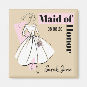 Fashion Bride Neutral Maid of Honor Date Name Magnet