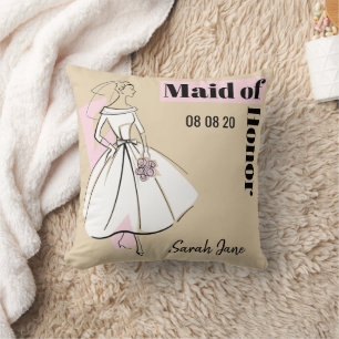 Fashion Bride Neutral Maid of Honor pink back Throw Pillow