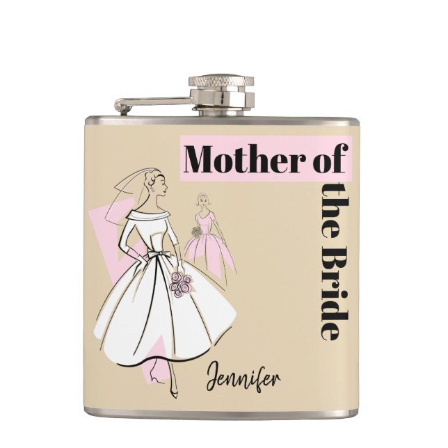 Fashion Bride Neutral Mother of the Bride Name Flask (Front)