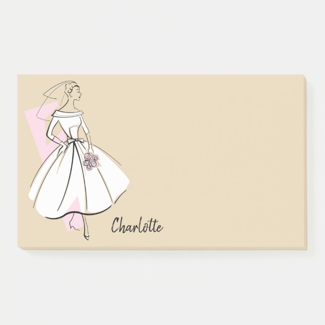 Fashion Bride Neutral Name post-it notes (Front)