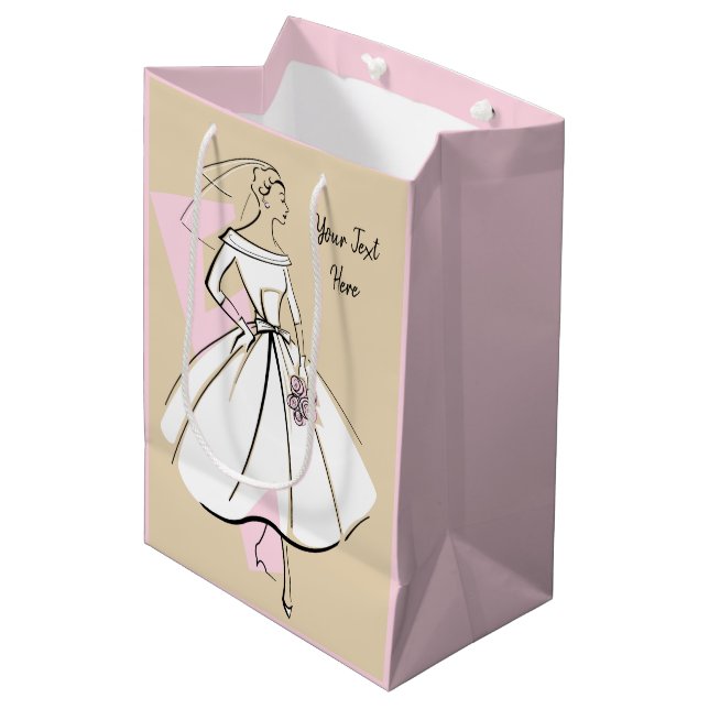 Fashion Bride Neutral Text gift bag medium pink (Front Angled)