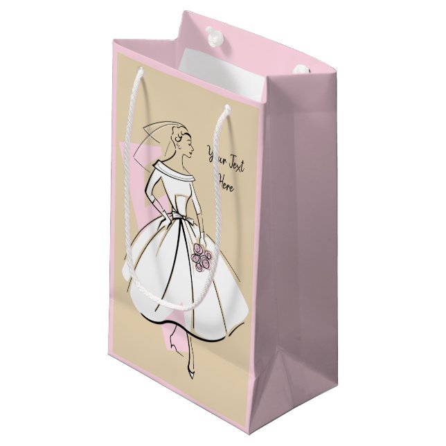 Fashion Bride Neutral Text gift bag small pink (Front Angled)