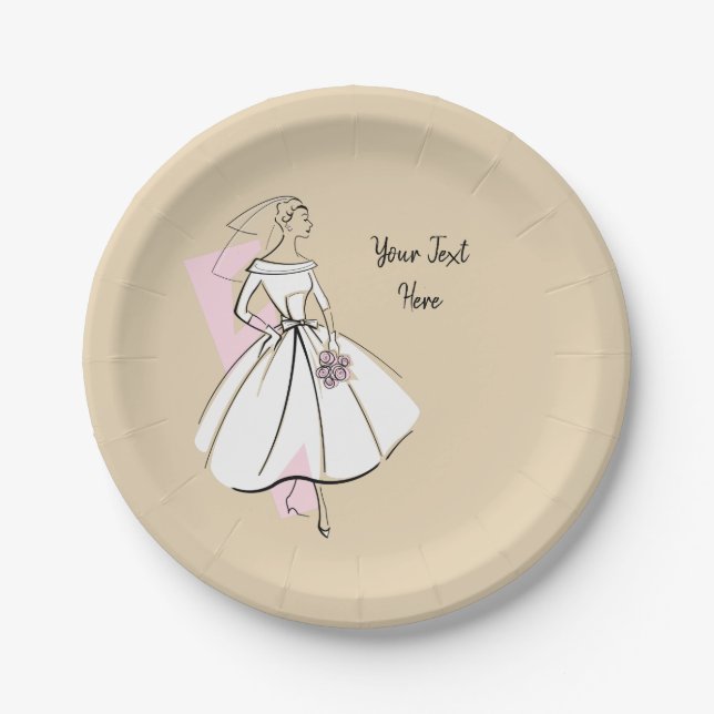 Fashion Bride Neutral Text paper plates (Front)