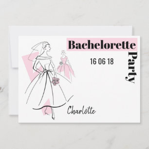 Fashion Bride Pink Bachelorette Party horizontal Invitation